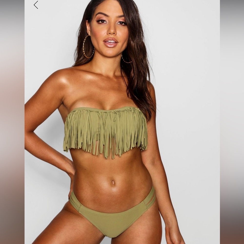 Knot Fringe Boho Bandeau Bikini
